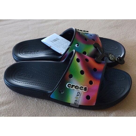 Crocs Classic Solarized Slide Unisex M10 W12 Rainbow Multicolor Tie Dye NEW - Picture 5 of 10